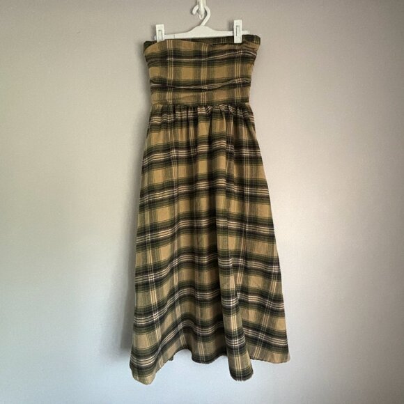 dottie Gathered Strapless Plaid Midi Dress Sz. 4/S - Picture 1 of 3